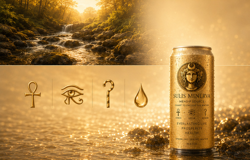 Sulis Minerva — the Mendip source waterfall and the can with Egyptian symbols